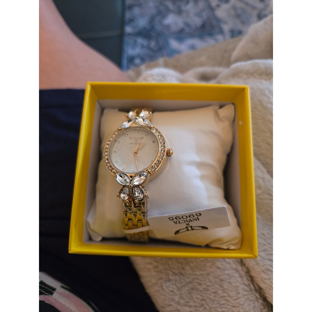 Invicta Wildflower 69095 Gold Tone Crystal Butterfly Dress Watch Womens